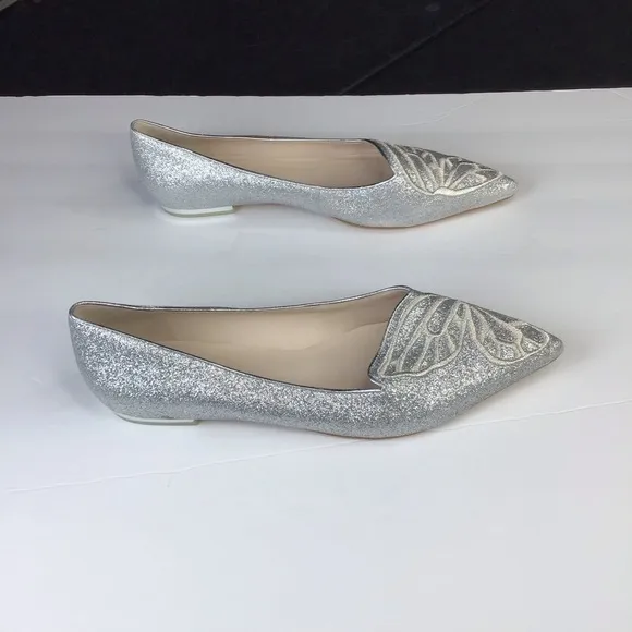 FLAWED Sophia Webster Silver Glitter Bibi Butterfly Flats Size EU 40.