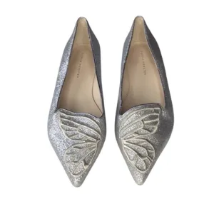 FLAWED Sophia Webster Silver Glitter Bibi Butterfly Flats Size EU 40.