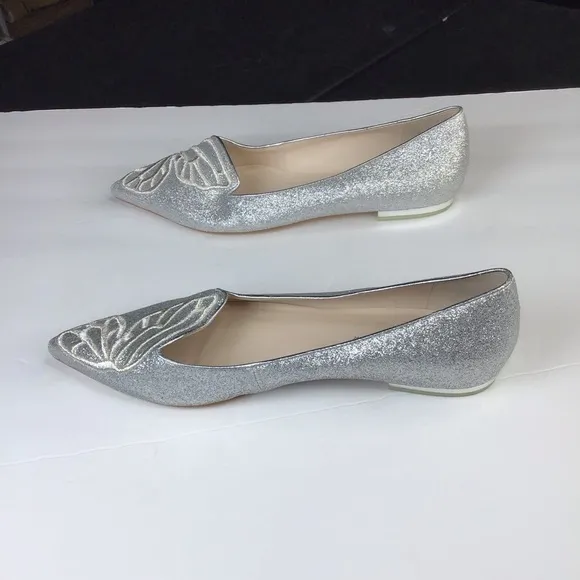 FLAWED Sophia Webster Silver Glitter Bibi Butterfly Flats Size EU 40.