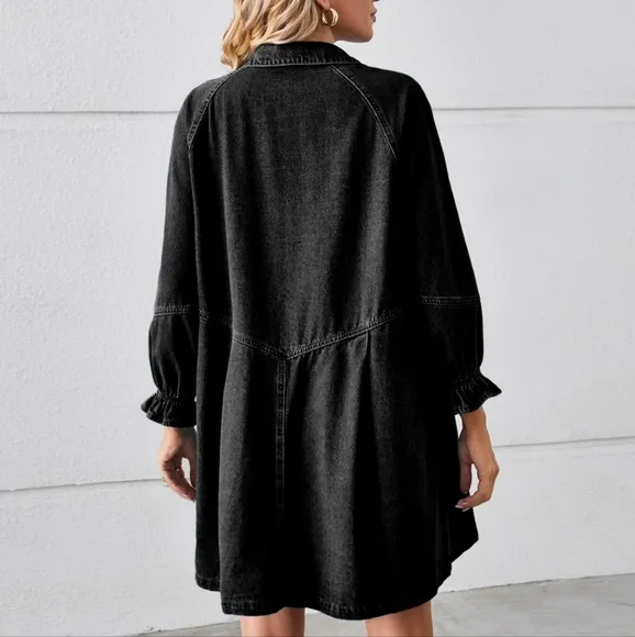 Flounce Dream Mini Denim Dress - Black
