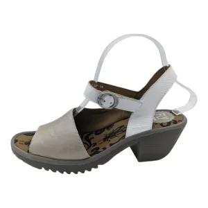 Fly London Wely Leather Sandal Silver Off White Hook Loop Strap Lug Sole 39