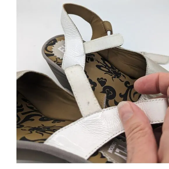 Fly London Wely Leather Sandal Silver Off White Hook Loop Strap Lug Sole 39