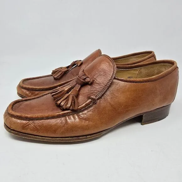 Footjoy Vintage‎ Made in Italy Men's Size 9E Brown Tassel Loafers Dress Shoes