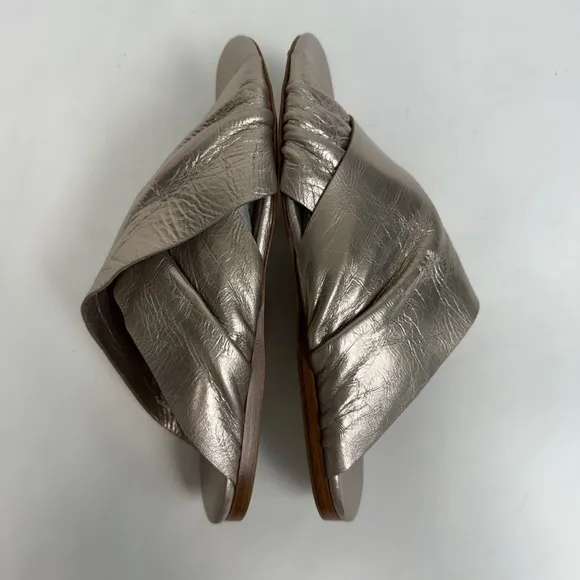 Forte Forte Flat Sandal Silver Gold Lamé Slip On Slides Metallic  38 $440