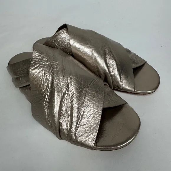 Forte Forte Flat Sandal Silver Gold Lamé Slip On Slides Metallic  38 $440