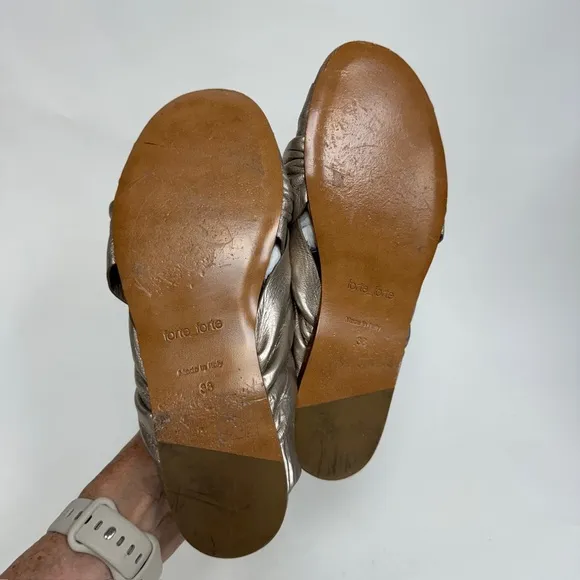Forte Forte Flat Sandal Silver Gold Lamé Slip On Slides Metallic  38 $440
