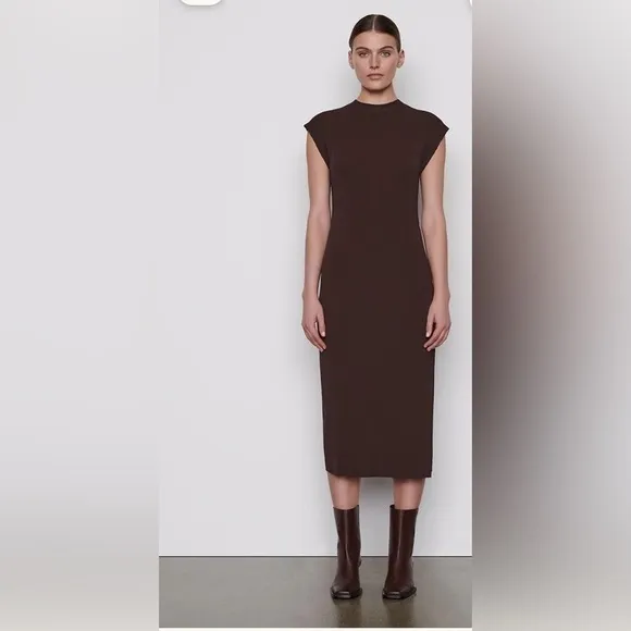 Frame Cap Sleeve Crew Neck Midi Dress in Mahogany Brown  Size XS
