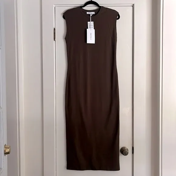 Frame Cap Sleeve Crew Neck Midi Dress in Mahogany Brown  Size XS