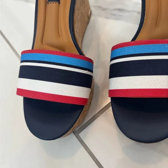 Franco Sarto Clemens Ankle Strap Nautical Wedge Sandals Sz 7.5 NIB