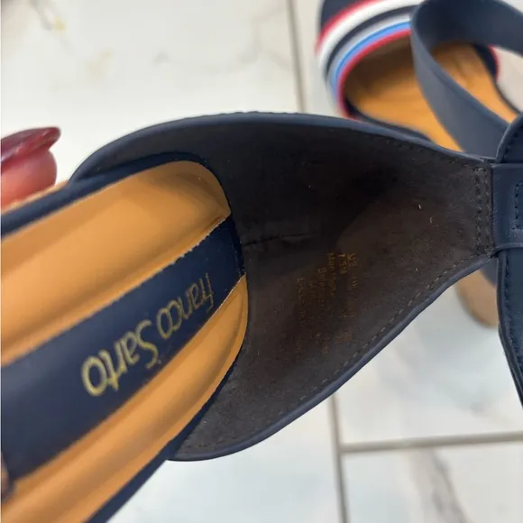 Franco Sarto Clemens Ankle Strap Nautical Wedge Sandals Sz 7.5 NIB