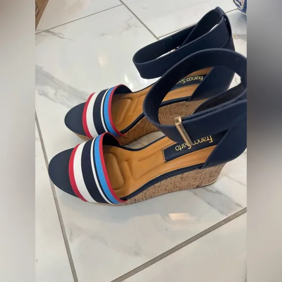 Franco Sarto Clemens Ankle Strap Nautical Wedge Sandals Sz 7.5 NIB