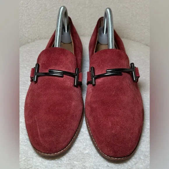 Franco Sarto womens red burgundy wine suede leather flats loafers classic 9