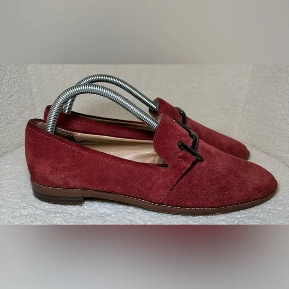 Franco Sarto womens red burgundy wine suede leather flats loafers classic 9
