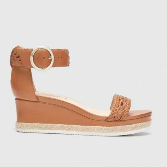 Frankie4 Fifi Leather Woven Ankle Strap Wedge Espadrilles Heeled Sandals Size 7