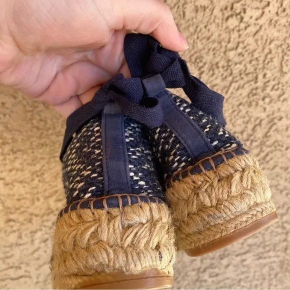 Free People Blue Galapagos Lace Up Ankle Wrap Platform Espadrilles Size 8.5