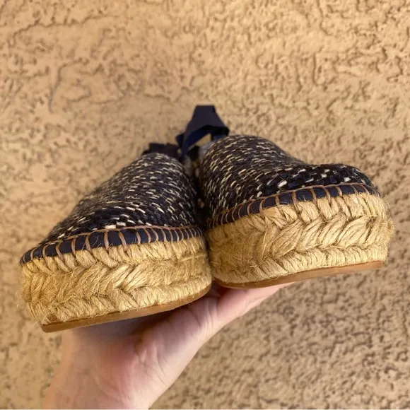 Free People Blue Galapagos Lace Up Ankle Wrap Platform Espadrilles Size 8.5