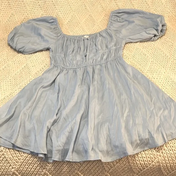 Free People Blue Puffy Sleeve Mini Dress by Seven Wonders 8 (L)