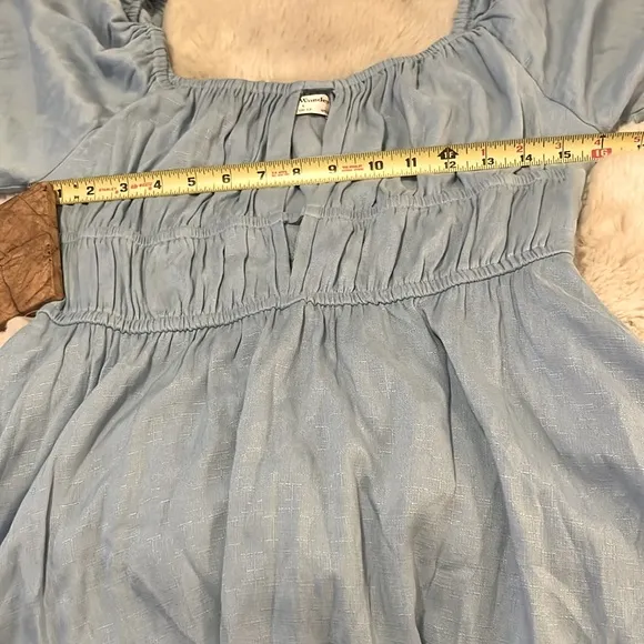Free People Blue Puffy Sleeve Mini Dress by Seven Wonders 8 (L)