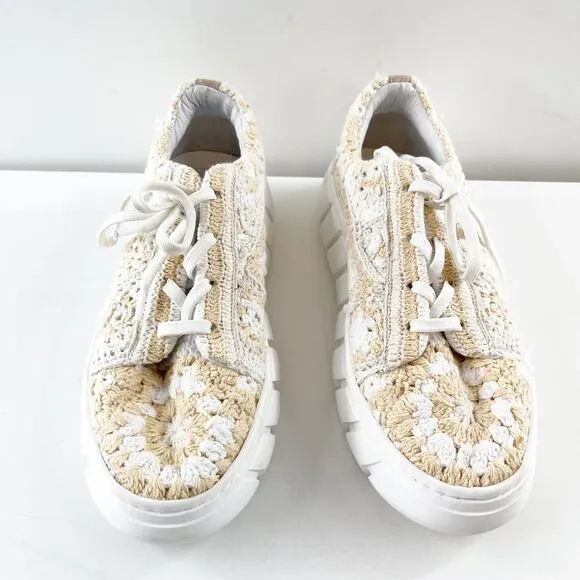 Free People Catch Me If You Can Crochet Lace Up Sneakers White Pink 9