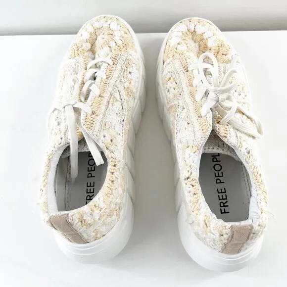 Free People Catch Me If You Can Crochet Lace Up Sneakers White Pink 9