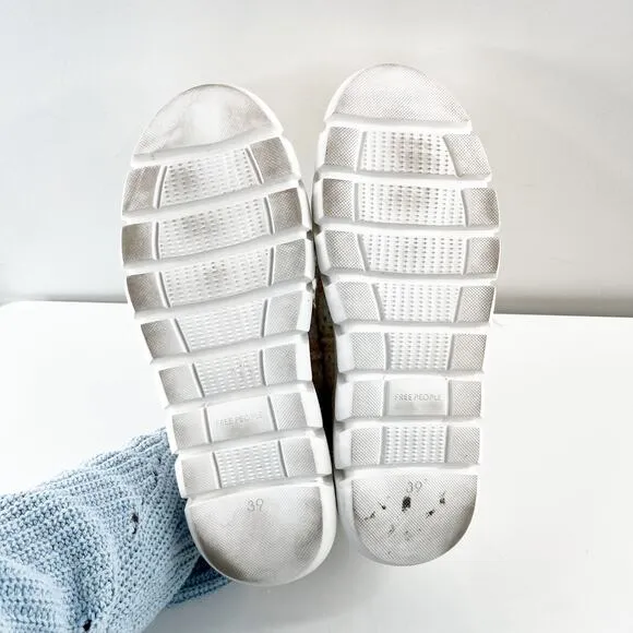 Free People Catch Me If You Can Crochet Lace Up Sneakers White Pink 9