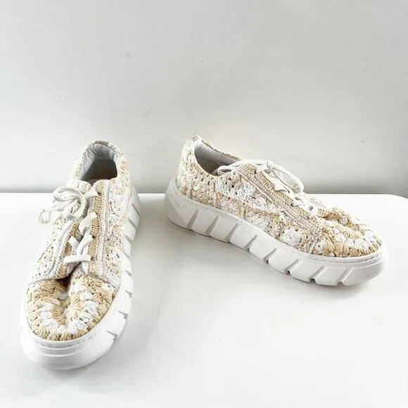 Free People Catch Me If You Can Crochet Lace Up Sneakers White Pink 9