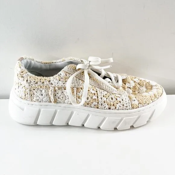 Free People Catch Me If You Can Crochet Lace Up Sneakers White Pink 9