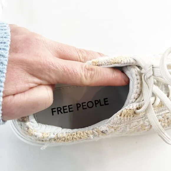 Free People Catch Me If You Can Crochet Lace Up Sneakers White Pink 9
