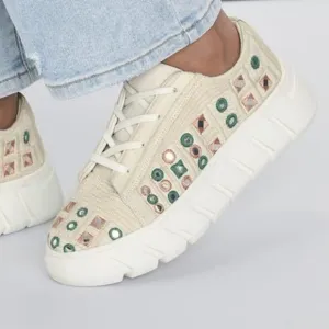 FREE PEOPLE Catch Me If You Can Crochet Sneakers  White Mirror Combo  397S0