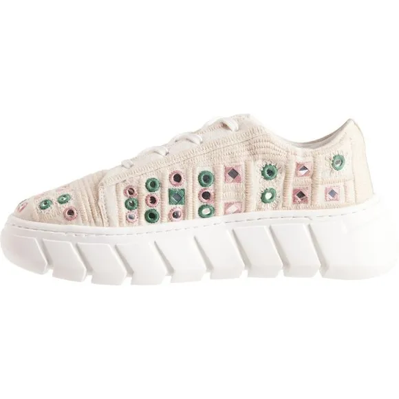 FREE PEOPLE Catch Me If You Can Crochet Sneakers  White Mirror Combo  397S0