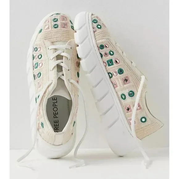 FREE PEOPLE Catch Me If You Can Crochet Sneakers  White Mirror Combo  397S0