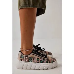 Free People Catch Me If You Can Sneakers Crochet Lace Up Sz 40 (size 9.5US) NWOB