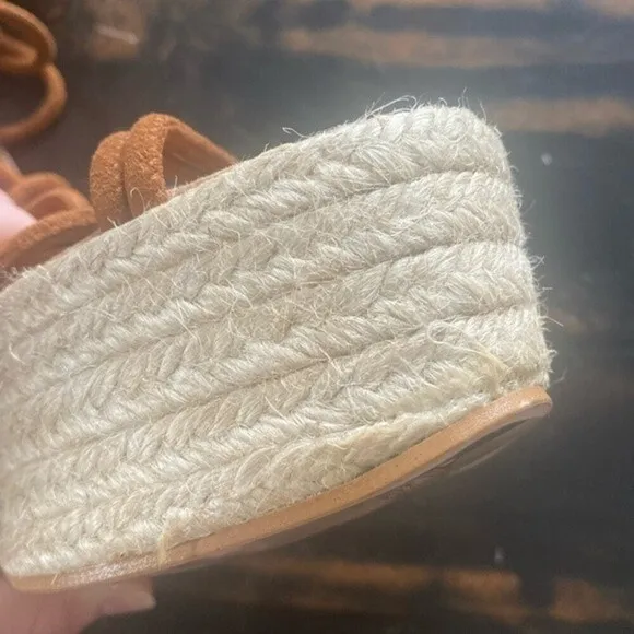 Free People Coastal Strappy Suede Platform Wedge Espadrilles in Cognac Tan