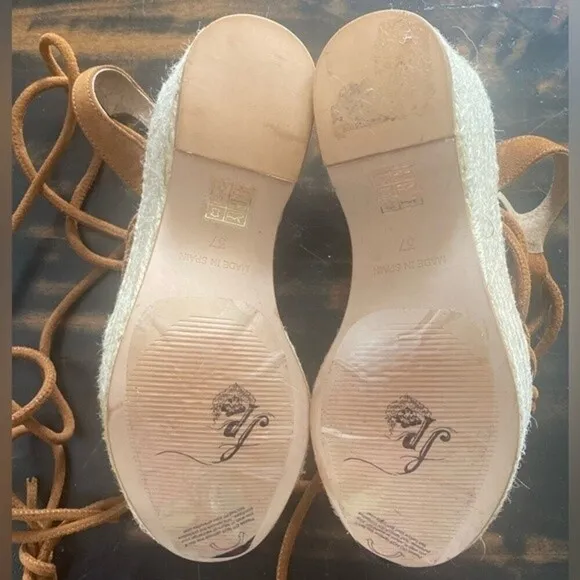 Free People Coastal Strappy Suede Platform Wedge Espadrilles in Cognac Tan