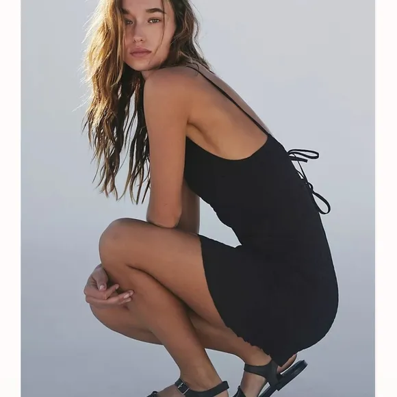 Free People Iyla Smocked Mini Dress in Black