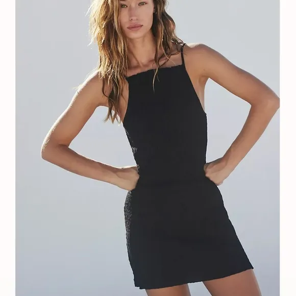 Free People Iyla Smocked Mini Dress in Black