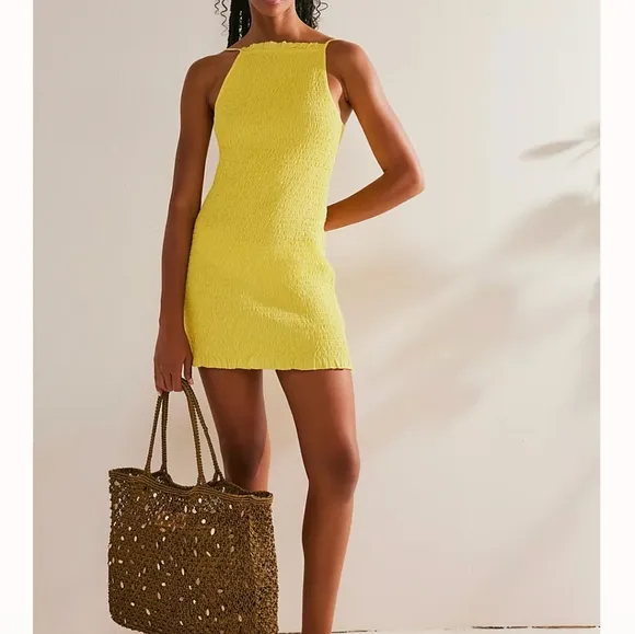 Free People Iyla Smocked Mini Dress in Blazing Yellow