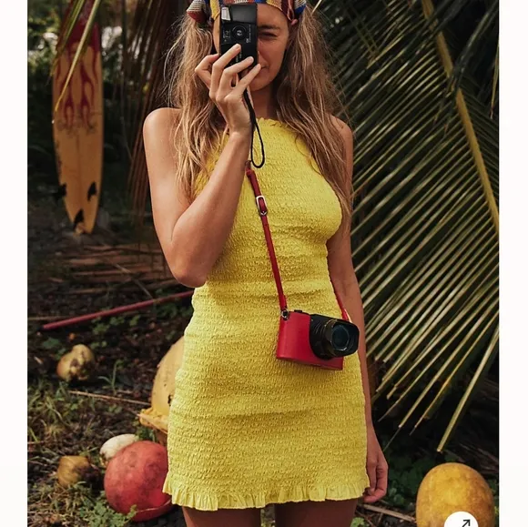 Free People Iyla Smocked Mini Dress in Blazing Yellow