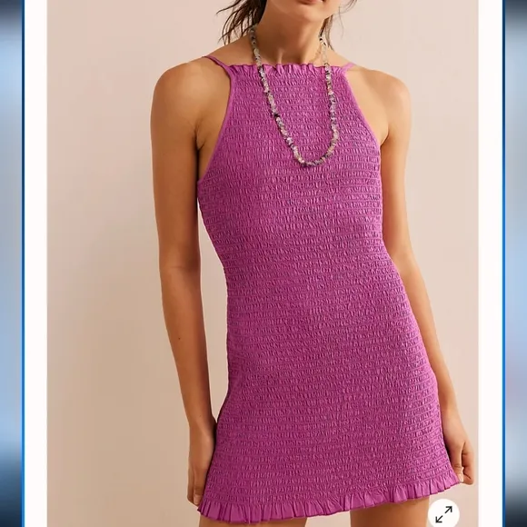 Free People Iyla Smocked Mini Dress in Radiant Orchid