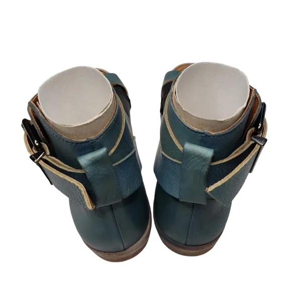 Free People | NIB Vale Marine Blue Leather Strap Bohemian Boot Sandals Women's 6