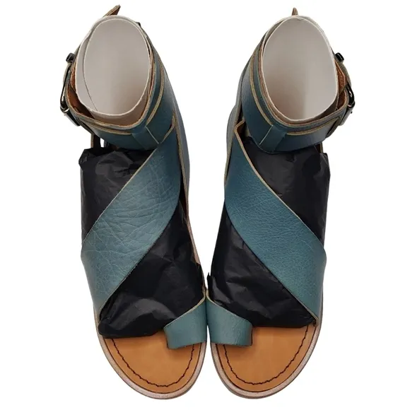 Free People | NIB Vale Marine Blue Leather Strap Bohemian Boot Sandals Women's 6