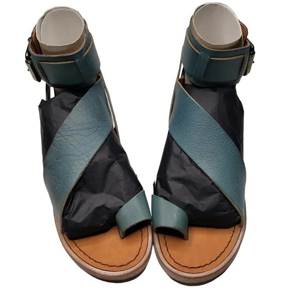 Free People | NIB Vale Marine Blue Leather Strap Bohemian Boot Sandals Women's 6