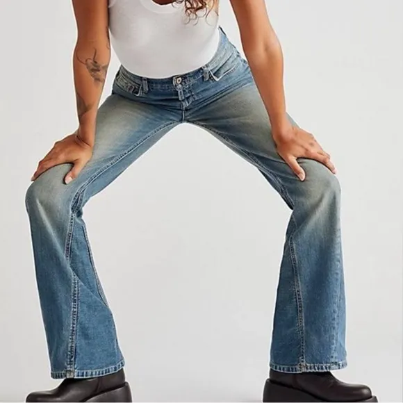 Free People Western Bohemian Serafin Boot Cut Jeans Light Vintage Wash Size 27