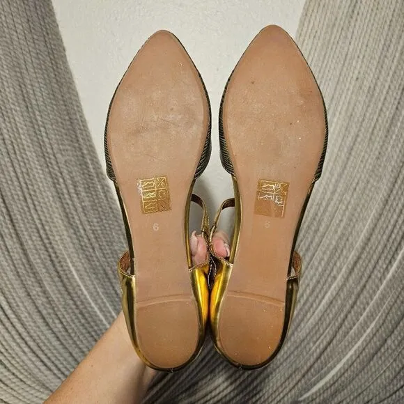 Free People X Jeffrey Campbell Snakeskin and Gold Pointed Flats Sz 6