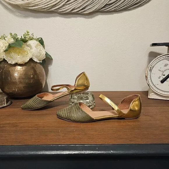 Free People X Jeffrey Campbell Snakeskin and Gold Pointed Flats Sz 6