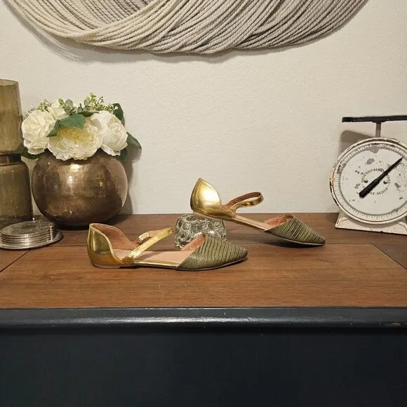 Free People X Jeffrey Campbell Snakeskin and Gold Pointed Flats Sz 6