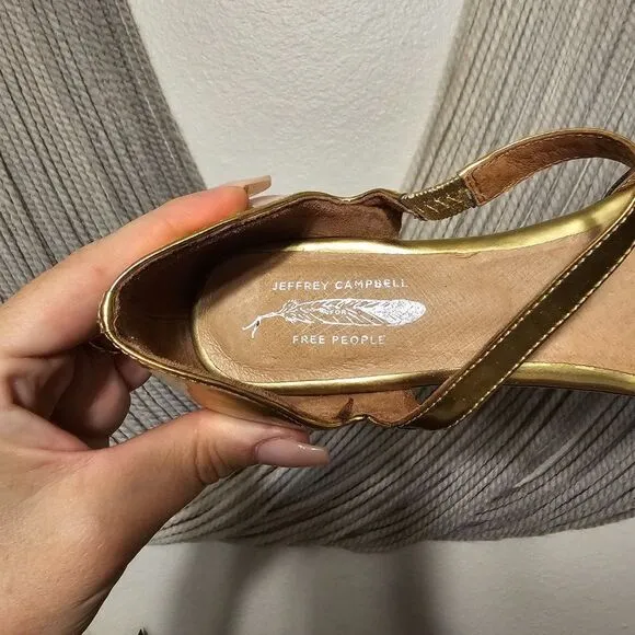 Free People X Jeffrey Campbell Snakeskin and Gold Pointed Flats Sz 6