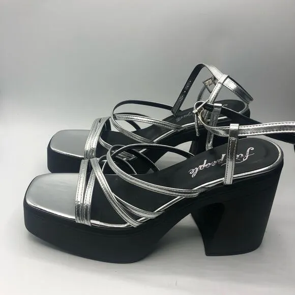Free People Zoe Strappy Platform Heel Sandals Silver Size EU 41/US 11