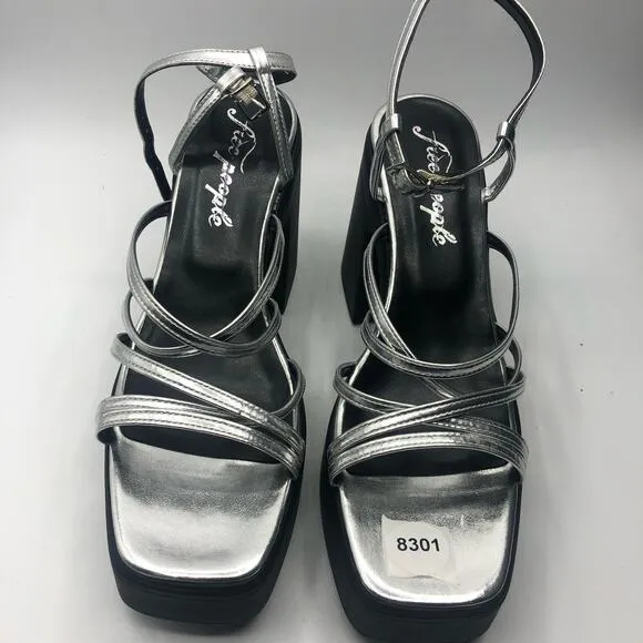 Free People Zoe Strappy Platform Heel Sandals Silver Size EU 41/US 11