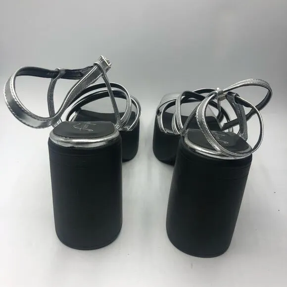 Free People Zoe Strappy Platform Heel Sandals Silver Size EU 41/US 11